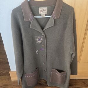 Vintage Woolrich Brown and Purple Cardigan/jacket 100% Wool